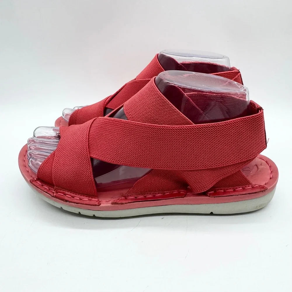 NoSox Athena Strappy Lightweight Elastic Cross Strap Flat Sandals Coral Size‎ 38